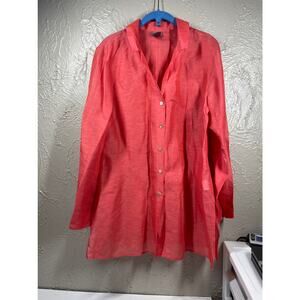Sigrid Olsen linen silk blend button‎ down coral tunic size large
